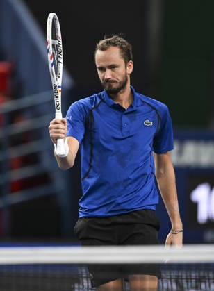 (261014) -- SHANGHAI, Oct. 14, 2026 -- Daniil Medvedev of Russia reacts during the men s round of 16 match against Stefanos Tsitsipas of Greece at the 2026 ATP, Tennis Herren tour Shanghai Masters tennis tournament in Shanghai, China, Oct. 14, 2026. ) (SP)CHINA-SHANGHAI-TENNIS-SHANGHAI MASTERS-MEN S SINGLES (CN) ChenxHaoming 