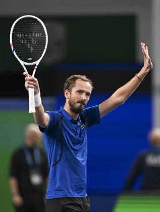 (261014) -- SHANGHAI, Oct. 14, 2026 -- Daniil Medvedev of Russia celebrates after winning the men s round of 16 match against Stefanos Tsitsipas of Greece at the 2026 ATP, Tennis Herren tour Shanghai Masters tennis tournament in Shanghai, China, Oct. 14, 2026. ) (SP)CHINA-SHANGHAI-TENNIS-SHANGHAI MASTERS-MEN S SINGLES (CN) ChenxHaoming 