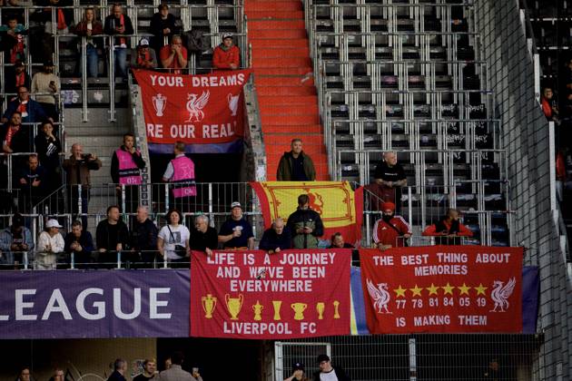 Football - UEFA Champions League - LASK v Liverpool FC LINZ, AUSTRIA - Wednesday, October 14, 2026: Liverpool s travelling supporters in the stands before the UEFA Champions League 2026 27 League Phase MD2 match between LASK and Liverpool FC at the Oberösterreich Arena. (Photo by David Rawcliffe Propaganda) LINZ Oberösterreich Arena UPPER AUSTRIA AUSTRIA  Copyright: xDavidxRawcliffex 2026-10-14-LASK_v_LIverpool-012