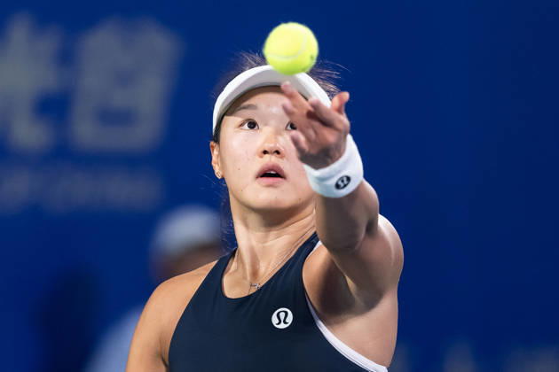 October 14, 2026, Wuhan, Hubei, China: Hanyu Guo of China plays against Katie Volynets of USA ( not in view) during the Wuhan Open final match at the Optics Valley International Tennis Center. Hanyu Guo defeated Katie Volynets with a score of 6-4, 4-6, 7-6. Wuhan China - ZUMAs197 20261014_aaa_s197_097 Copyright: xRenxYongx