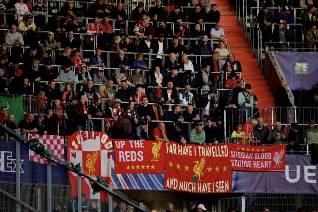 Football - UEFA Champions League - LASK v Liverpool FC LINZ, AUSTRIA - Wednesday, October 14, 2026: Liverpool s travelling supporters in the stands before the UEFA Champions League 2026 27 League Phase MD2 match between LASK and Liverpool FC at the Oberösterreich Arena. (Photo by David Rawcliffe Propaganda) LINZ Oberösterreich Arena UPPER AUSTRIA AUSTRIA  Copyright: xDavidxRawcliffex 2026-10-14-LASK_v_LIverpool-013