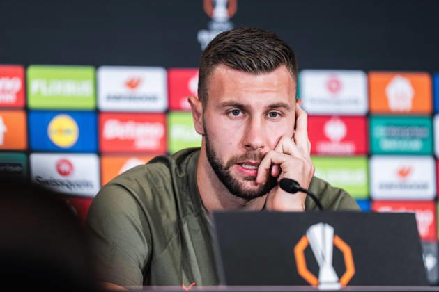 SOCCER - UEFA EL, RBS vs Milan SALZBURG,AUSTRIA,14.OCT.26 - SOCCER - UEFA Europa League, Red Bull Salzburg vs AC Milan, preview, press conference, PK, Pressekonferenz Milan. Image shows Strahinja Pavlovic (Milan).  GEPAxpictures xJulioxArellano