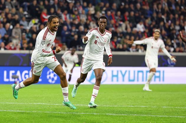 Bradley Barcola of Liverpool celebrates scoring their sides second goal LASK v Liverpool, UEFA Champions League, Football, Raiffeisen Arena, Linz, Austria - 14 Oct 2026Linz Raiffeisen Arena Austria  Copyright: xMichaelxZemanek Shutterstockx 17215434ap