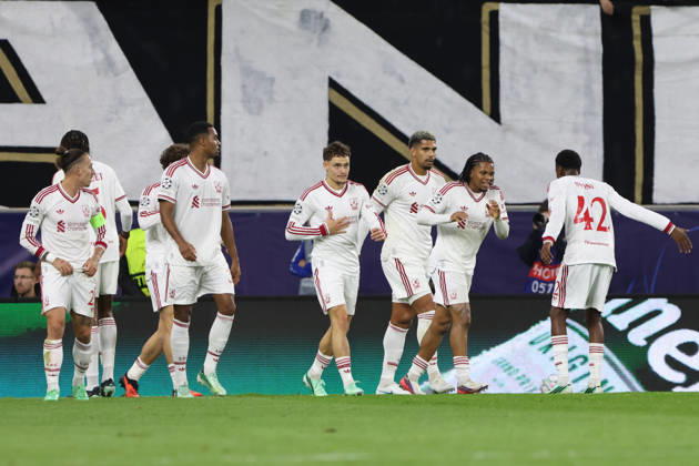 LINZ, AUSTRIA - OCTOBER 14: team Liverpool celebrates the goal to 0:2 during the UEFA Champions League league phase matchday 2 match between LASK and Liverpool at Oberoesterreich Arena on October 14, 2026 in Linz, Austria. (Photo by Severin Aichbauer Sports Press Photo SPP) Copyright: xSeverinxAichbauer SPPx Sportspressphoto_SPR255684