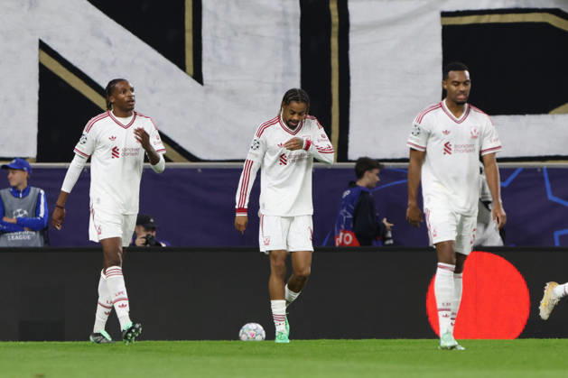 LINZ, AUSTRIA - OCTOBER 14: team Liverpool celebrates the goal to 0:2 during the UEFA Champions League league phase matchday 2 match between LASK and Liverpool at Oberoesterreich Arena on October 14, 2026 in Linz, Austria. (Photo by Severin Aichbauer Sports Press Photo SPP) Copyright: xSeverinxAichbauer SPPx Sportspressphoto_SPR255685