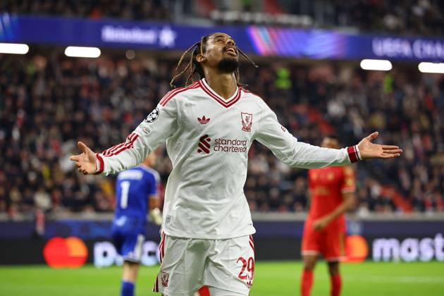 Bradley Barcola of Liverpool celebrates scoring their sides third goal LASK v Liverpool, UEFA Champions League, Football, Raiffeisen Arena, Linz, Austria - 14 Oct 2026Linz Raiffeisen Arena Austria  Copyright: xMichaelxZemanek Shutterstockx 17215434ax