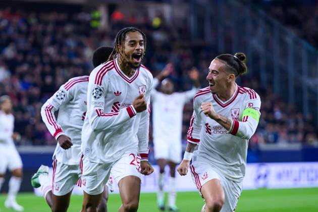 SOCCER - UEFA CL, LASK vs Liverpool LINZ,AUSTRIA,14.OCT.26 - SOCCER - UEFA Champions League, Linzer ASK vs Liverpool FC. Image shows the rejoicing of Bradley Barcola (Liverpool).  GEPAxpictures xChristianxMoser