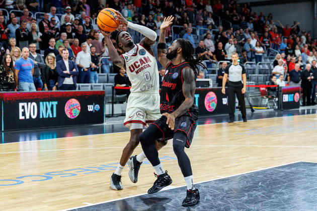 Souley Boum (UCAM Murcia, 00), Jordan Jones (BMA365 Bamberg Baskets, 04), BMA365 Bamberg Baskets vs. UCAM Murcia, Basketball, Basketball Champions League, 3. Spieltag, 14.10.2026 BMA365 Bamberg Baskets vs. UCAM Murcia, Basketball, Basketball Champions League, 3. Spieltag, 14.10.2026 Bamberg Copyright: xEibner-Pressefoto G.xSantemizx EP_EER