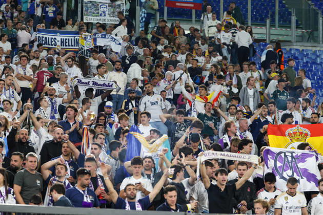 Europa Champions League 2026 27 between Roma vs Real Madrid Supporters Real Madrid during the Champions League football match between AS Roma and FC Real Madrid at the Stadio Olimpico in Rome on October 14, 2026 Pictured: Roma stadio Olimpico Roma Italy Copyright: xFABIOxSASSOxFabioxSassox 2L8A7330