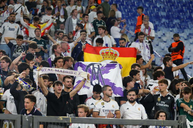 Europa Champions League 2026 27 between Roma vs Real Madrid Supporters Real Madrid during the Champions League football match between AS Roma and FC Real Madrid at the Stadio Olimpico in Rome on October 14, 2026 Pictured: Roma stadio Olimpico Roma Italy Copyright: xFABIOxSASSOxFabioxSassox 2L8A7331