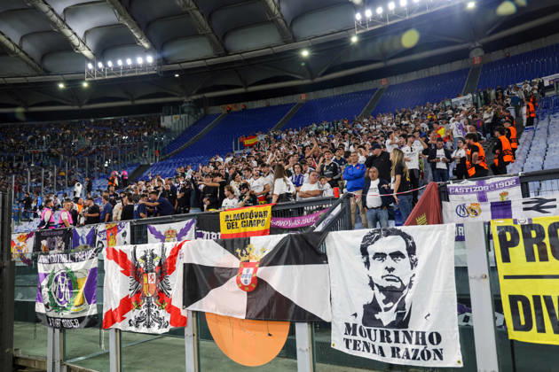 Europa Champions League 2026 27 between Roma vs Real Madrid Supporters Real Madrid during the Champions League football match between AS Roma and FC Real Madrid at the Stadio Olimpico in Rome on October 14, 2026 Pictured: Roma stadio Olimpico Roma Italy Copyright: xFABIOxSASSOxFabioxSassox 7V8A9091