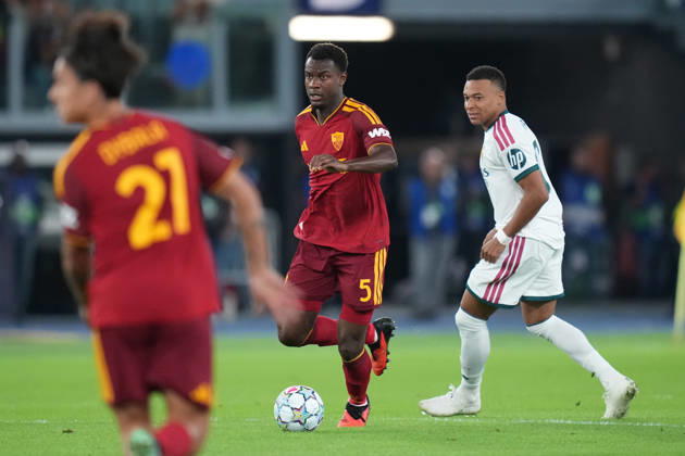 Roma’s Evan Ndicka during the UEFA Champions League Phase - Matchday 2 soccer match between AS Roma and Real Madrid at the Rome s Olympic stadium, Italy - Wednesday October 14, 2026 - Soccer ( Photo by Alfredo Falcone LaPresse )  Copyright: xAlfredoxFalcone LaPressex