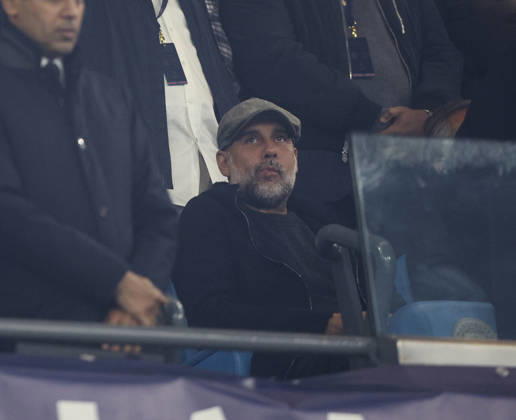 Manchester City v Paris, UEFA Champions League, League Stage 14.10.26 Manchester City v Paris, UEFA Champions League, League Stage Bradley Ormesher The Times Former manager Pep Guardiola of Manchester City in the stands  Copyright: xBradleyxOrmesherx NINTCHDBPICT001115701329