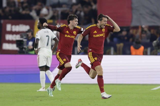 UEFA Champions League AS Roma vs Real Madrid Roma™s Dutch midfielder Marten de Roon celebrates after scoring a goal of 1-0 during UEFA Champions League match between AS Roma vs Real Madrid at Olimpico stadium on October 14, 2026 in Rome, Italy. _BPH3019 Copyright: xAntonioxBalascox