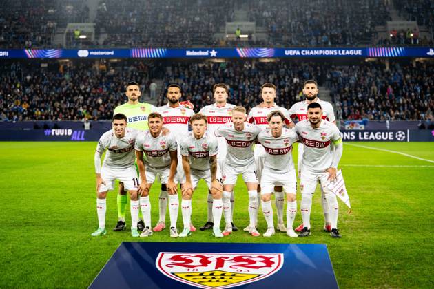 14.10.2026: Champions League, 2. Spieltag, Å K Slovan Bratislava vs. VfB Stuttgart im Å tadion Tehelnà pole Narodný futbalový Å¡tadion VfB Stuttgart Mannschaftsfoto WICHTIGER HINWEIS: Gemäß den Vorgaben des DFB und der DFL ist es untersagt, in dem Stadion und oder vom Spiel angefertigte Fotoaufnahmen in Form von Sequenzbildern und oder videoähnlichen Fotostrecken zu verwerten bzw. verwerten zu lassen. Copyright: xJordyxFourgonx