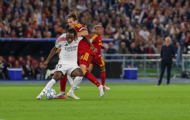 Europa Champions League 2026 27 between Roma vs Real Madrid Yan Diomande of Real Madrid during the Champions League football match between AS Roma and FC Real Madrid at the Stadio Olimpico in Rome on October 14, 2026 Pictured: Roma stadio Olimpico Roma Italy Copyright: xFABIOxSASSOxFabioxSassox Roma Real Madrid2026_10_14Fabio Sasso7584