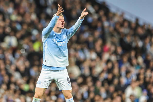 UEFA Champions League Matchday 2 of 8 Manchester City v Paris Saint-Germain Erling Haaland of Manchester City reacts during the UEFA Champions League Matchday 2 of 8 match Manchester City vs Paris Saint-Germain at City of Manchester Stadium, Manchester, United Kingdom on 14 October 2026 (Photo by Mark Cosgrove News Images) Manchester City of Manchester Stadium Greater Manchester United, ManU Kingdom Copyright: xMarkxCosgrove NewsxImagesx
