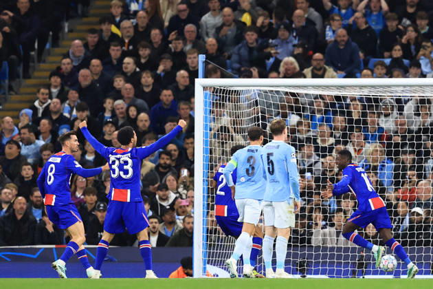 RECORD DATE NOT STATED 14th October 2026; Etihad Stadium, Manchester, England; UEFA Champions League Football, Manchester City versus Paris Saint Germain; Ousmane Dembele of Paris Saint celebrates after scoring for 0-2 after 15 minutes DavidxBlunsden