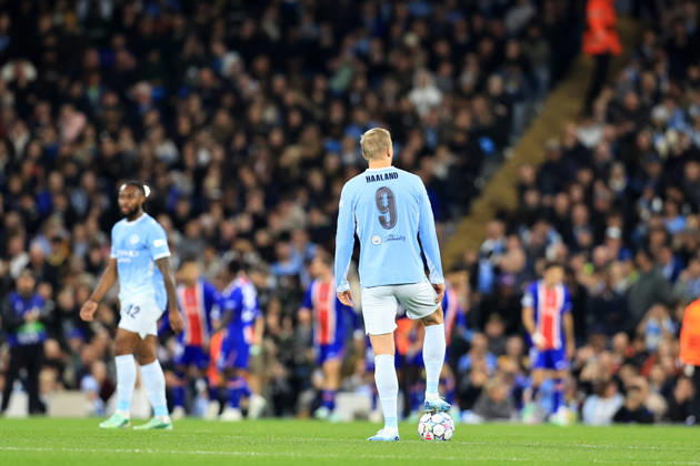 RECORD DATE NOT STATED 14th October 2026; Etihad Stadium, Manchester, England; UEFA Champions League Football, Manchester City versus Paris Saint Germain; Erling Haaland of Manchester City shows his dejection after his side concedes for 0-2 after 15 minutes DavidxBlunsden