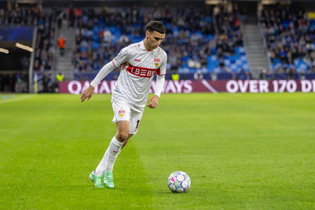 DÅ¾enan PejÄinovic of VfB Stuttgart seen during UEFA Champions league League phase game between teams of SK Slovan Bratislava and VfB Stuttgart (Dominika Kortvelyesiova Ball Raw Images) Bratislava Tehelne Pole stadium Slovakia Copyright: xDominikaxKortvelyesiovax DKOR6647