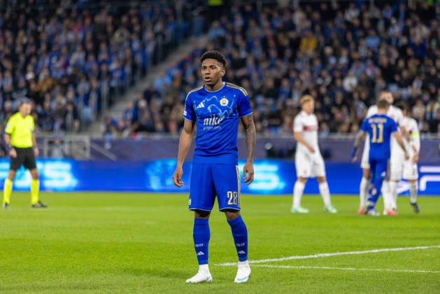 Cesar Blackman of SK Slovan Bratislava seen during UEFA Champions league League phase game between teams of SK Slovan Bratislava and VfB Stuttgart (Dominika Kortvelyesiova Ball Raw Images) Bratislava Tehelne Pole stadium Slovakia Copyright: xDominikaxKortvelyesiovax DKOR6650
