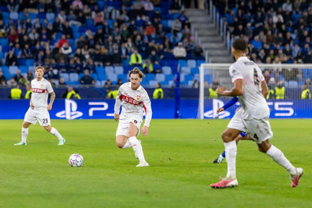 Angelo Stiller of VfB Stuttgart seen during UEFA Champions league League phase game between teams of SK Slovan Bratislava and VfB Stuttgart (Dominika Kortvelyesiova Ball Raw Images) Bratislava Tehelne Pole stadium Slovakia Copyright: xDominikaxKortvelyesiovax DKOR6720