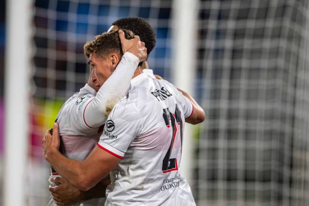 VFB STUTTGART players a goal celebrates during UEFA Champions league match , SK Slovan Bratislava - VFB Stuttgart , 14. october 2026, Tehelne pole Stadium, Bratislava, Slovakia Copyright: xMICHALxFAJT,ZOSPORTU.SKx MAJ_1411