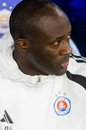 Head coach of SK Slovan Bratislava Yaya Toure seen during UEFA Champions league League phase game between teams of SK Slovan Bratislava and VfB Stuttgart (Dominika Kortvelyesiova Ball Raw Images) Bratislava Tehelne Pole stadium Slovakia Copyright: xDominikaxKortvelyesiovax DKR_0924