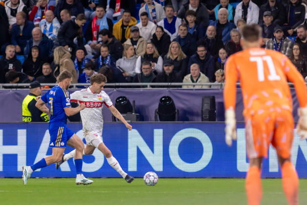 Peter Pokorny of SK Slovan Bratislava during UEFA Champions league League phase game between teams of SK Slovan Bratislava and VfB Stuttgart (Dominika Kortvelyesiova Ball Raw Images) Bratislava Tehelne Pole stadium Slovakia Copyright: xDominikaxKortvelyesiovax DKR_1063
