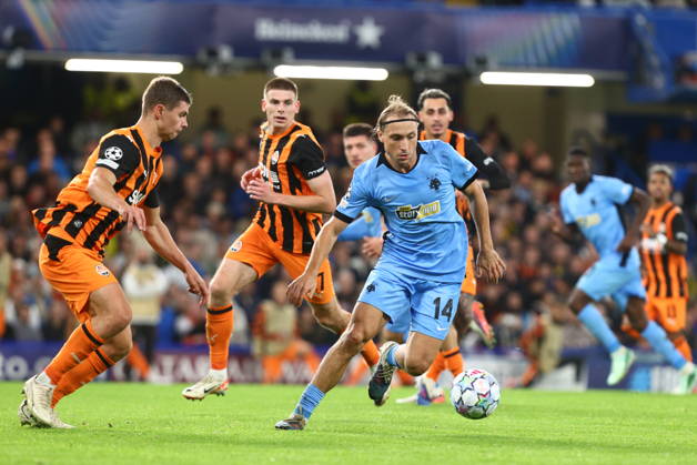 UEFA Champions League - Shakhtar Donetsk vs AEK Athens FC - Lovro Majer of AEK Athens FC in action during the UEFA Champions League phase Matchday 2 soccer match between Shakhtar Donetsk vs AEK Athens FC in Stamford Bridge, London, UK, on 14 October 2026. IMAGO ONE INCH PRODUCTIONS LONDON UK Copyright: xONExINCHxPRODUCTIONSx 7123011