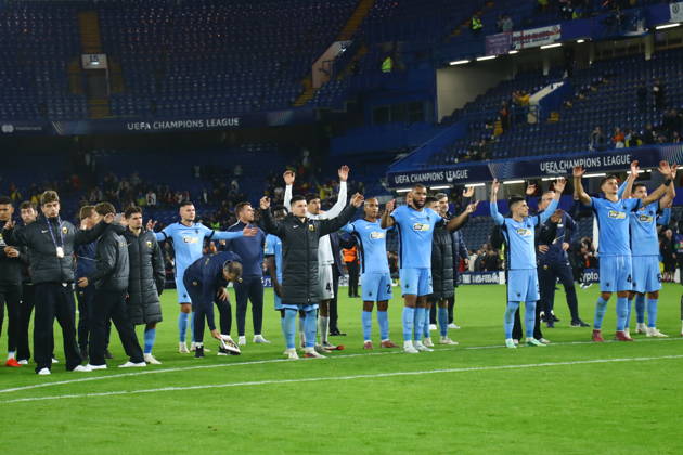UEFA Champions League - Shakhtar Donetsk vs AEK Athens FC - Players of AEK Athens FC react at the end of the UEFA Champions League phase Matchday 2 soccer match between Shakhtar Donetsk vs AEK Athens FC in Stamford Bridge, London, UK, on 14 October 2026. IMAGO ONE INCH PRODUCTIONS LONDON UK Copyright: xONExINCHxPRODUCTIONSx 7123028