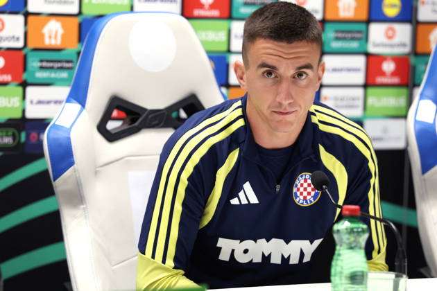 Croatia, Split, 14.10.2026. Poljud Stadium. HNK Hajduk press conference, PK, Pressekonferenz ahead of tomorrow s UEFA Conference League Matchday 1 game against Ajax. In the photo: Michele Sego. Photo: Sasa Buric CROPIX Split Copyright: xxSasaxBuricx hajduk_press11-141026