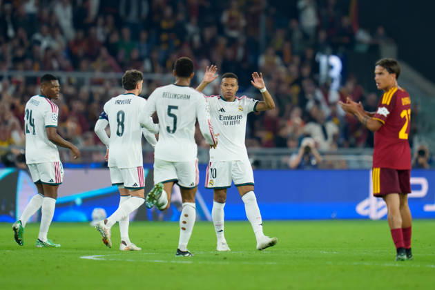 AS Roma v Real Madrid C.F. - UEFA Champions League 2026 27 League Phase MD2 Kylian Mbappe of Real Madrid CF celebrates after scoring first goal during the AS Roma v Real Madrid C.F. - UEFA Champions League 2026 27 League Phase MD2 at Stadio Olimpico on October 14, 2026 in Rome, Italy Rome Stadio Olimpico Lazio Italy Copyright: xGiuseppexMaffiax 261014_UCL_Roma-RealMadrid_GM_07350