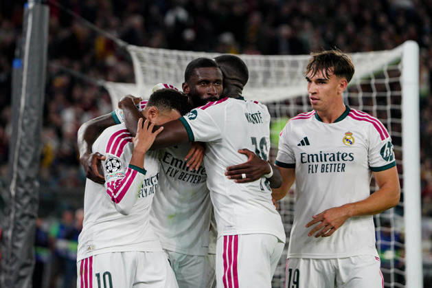 SOCCER - UEFA Champions League - AS Roma vs. Real Madrid Photo by IPA ABACAPRESS.COM89697300 - Ibrahima Konate of Real Madrid, Carlos Espi of Real Madrid, and Antonio Rudiger of Real Madrid during the AS Roma vs. Real Madrid UEFA Champions League soccer match in Rome, Italy, on October 14, 2026 Rome Italy  Copyright: xIPAxSport ABACAx
