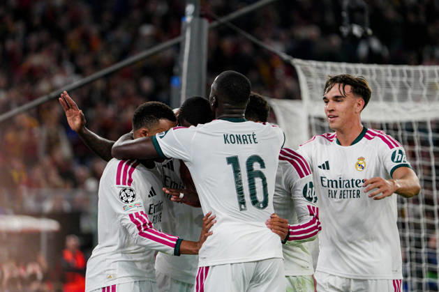 SOCCER - UEFA Champions League - AS Roma vs. Real Madrid Photo by IPA ABACAPRESS.COM89697270 - Ibrahima Konate of Real Madrid and Carlos Espi of Real Madrid during the AS Roma vs. Real Madrid UEFA Champions League soccer match in Rome, Italy, on October 14, 2026 Rome Italy  Copyright: xIPAxSport ABACAx