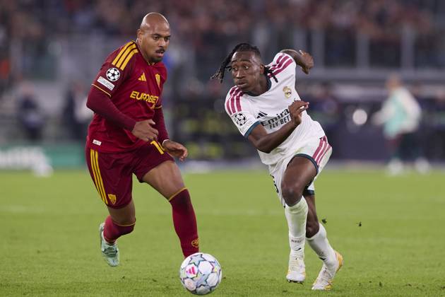 UEFA Champions League 2026 2027 - AS Roma vs Real Madrid CF in Rome, Italy - 14 Oct 2026 Donyell Malen (AS Roma) and Yan Diomande (Real Madrid CF) are seen in action during the UEFA Champions League 2026 2027 match between AS Roma and Real Madrid CF. Final score: AS Roma 3-4 Real Madrid CF. Rome Italy Copyright: xFedericoxTitonex xSOPAxImagesx Federico-Titone-1458810