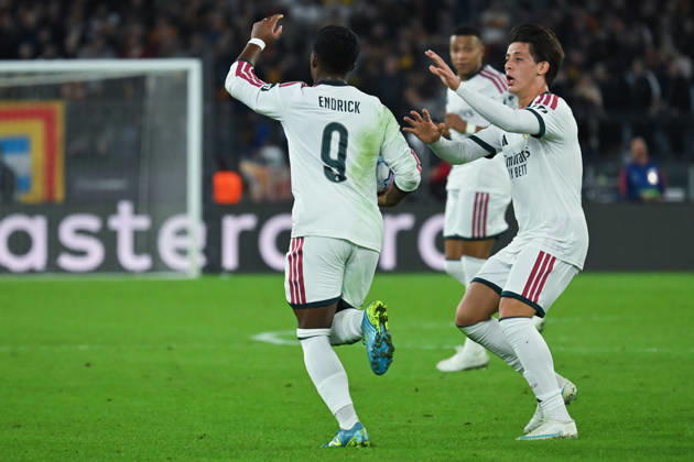 2026,Roma-Real Madrid Endrick of Real Madrid celebrates scoring his goal during the Champions League match Championship phase Matchday 2 Roma-Real Madrid at the Stadio Olimpico. Rome (Italy), October 14, 2026Imago-Images Emmefoto Copyright: xImago-Images Emmefotox