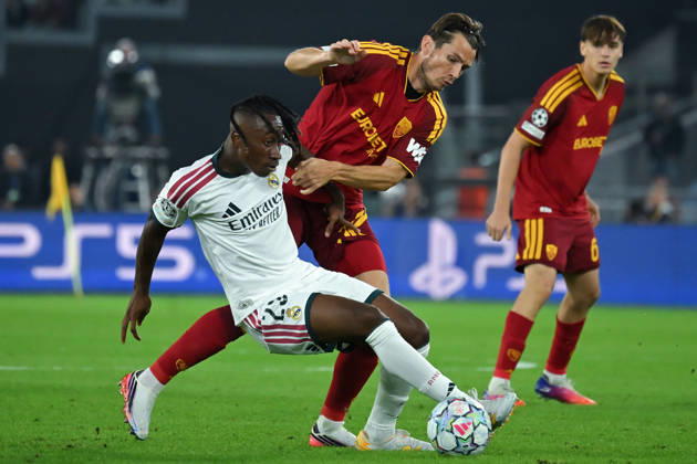 2026,Roma-Real Madrid Marten De Roon of Roma,Yan Diomande of Real Madrid during the Champions League match Championship phase Matchday 2 Roma-Real Madrid at the Stadio Olimpico. Rome (Italy), October 14, 2026Imago-Images Emmefoto Copyright: xImago-Images Emmefotox