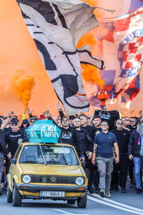 Corteo of Torcida, supporters of Hajduk Split Toricida, supporters of Hajduk Split, on their way to Poljud Stadium ahead of the UEFA Conference League match between HNK Hajduk Split and Ajax, in Split, Croatia, on October 15, 2026.  IvanaxIvanovic PIXSELL