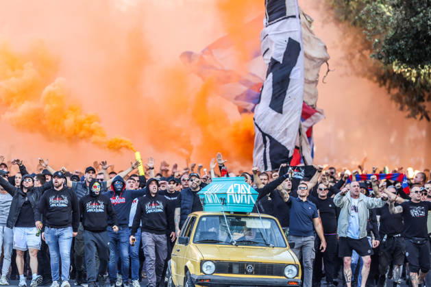 Corteo of Torcida, supporters of Hajduk Split Toricida, supporters of Hajduk Split, on their way to Poljud Stadium ahead of the UEFA Conference League match between HNK Hajduk Split and Ajax, in Split, Croatia, on October 15, 2026.  IvanaxIvanovic PIXSELL
