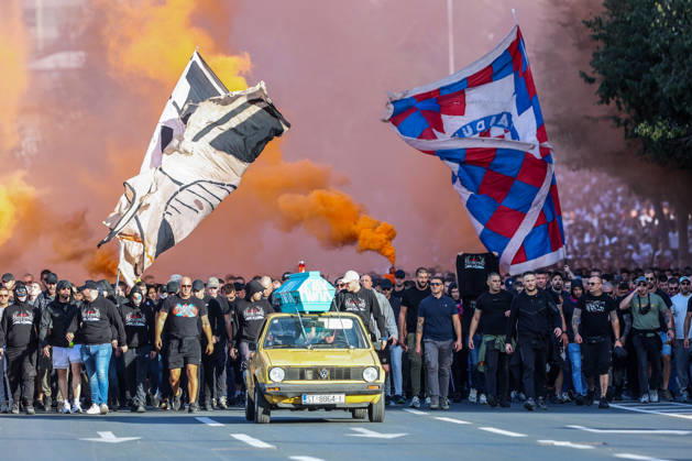 Corteo of Torcida, supporters of Hajduk Split Toricida, supporters of Hajduk Split, on their way to Poljud Stadium ahead of the UEFA Conference League match between HNK Hajduk Split and Ajax, in Split, Croatia, on October 15, 2026.  IvanaxIvanovic PIXSELL