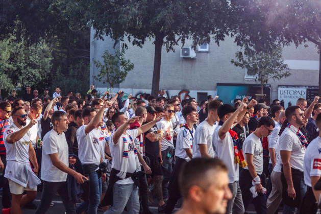 Corteo of Torcida, supporters of Hajduk Split Toricida, supporters of Hajduk Split, on their way to Poljud Stadium ahead of the UEFA Conference League match between HNK Hajduk Split and Ajax, in Split, Croatia, on October 15, 2026.  IvanaxIvanovic PIXSELL