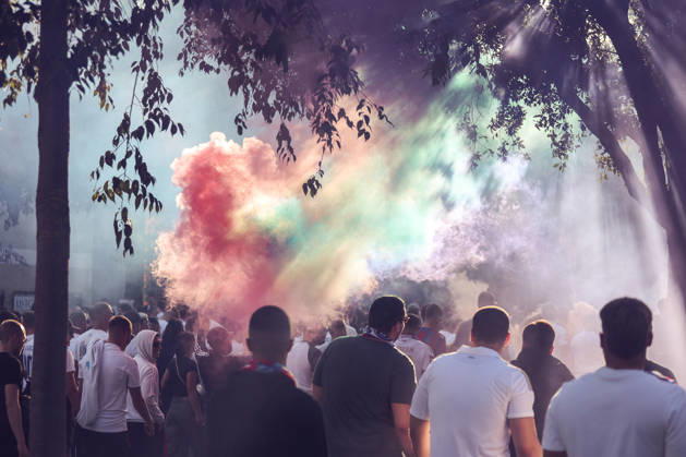 Corteo of Torcida, supporters of Hajduk Split Toricida, supporters of Hajduk Split, on their way to Poljud Stadium ahead of the UEFA Conference League match between HNK Hajduk Split and Ajax, in Split, Croatia, on October 15, 2026.  IvanaxIvanovic PIXSELL