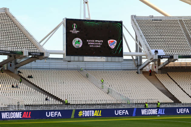 Panathinaikos F.C. v FK Borac Banja Luka UEFA Europa Conference League A general view of the Olympic Stadium and UEFA logos before the start of the match between Panathinaikos F.C. and FK Borac Banja Luka during the UEFA Europa Conference League match at Olympic Stadium, Athens 15 10 2026 UK Newspapers OUT Copyright: xYannisxHalasx FIL-24071-0003