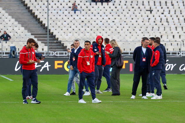 Panathinaikos F.C. v FK Borac Banja Luka UEFA Europa Conference League Borac Banja Luka players on the pitch before the start of the match between Panathinaikos F.C. and FK Borac Banja Luka during the UEFA Europa Conference League match at Olympic Stadium, Athens 15 10 2026 UK Newspapers OUT Copyright: xYannisxHalasx FIL-24071-0006