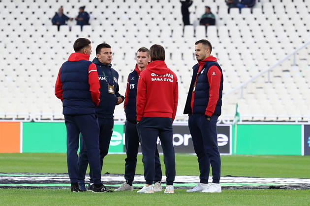 Panathinaikos F.C. v FK Borac Banja Luka UEFA Europa Conference League Borac Banja Luka players on the pitch before the start of the match between Panathinaikos F.C. and FK Borac Banja Luka during the UEFA Europa Conference League match at Olympic Stadium, Athens 15 10 2026 UK Newspapers OUT Copyright: xYannisxHalasx FIL-24071-0014