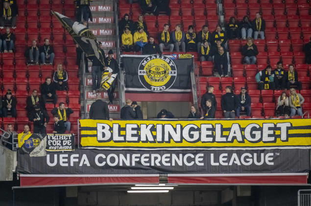 HELSINGBORG 2026-10-15 Mjällby banner in the UEFA Conference League match between Mjällby AIF and Inter Club d™Escaldes at Olympia in Helsingborg on Thursday, October 15, 2026. HELSINGBORG SWEDEN x50090x