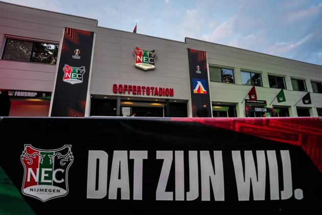 NIJMEGEN , 15-10-2026 , Stadium De Goffert , season 2026 2027 , UEFA Europa League football , match between NEC Nijmegen and Levski Sofia , picture shows stadium overview before the match in front of the stadium NEC - Levski Sofia  x208448149x Copyright: