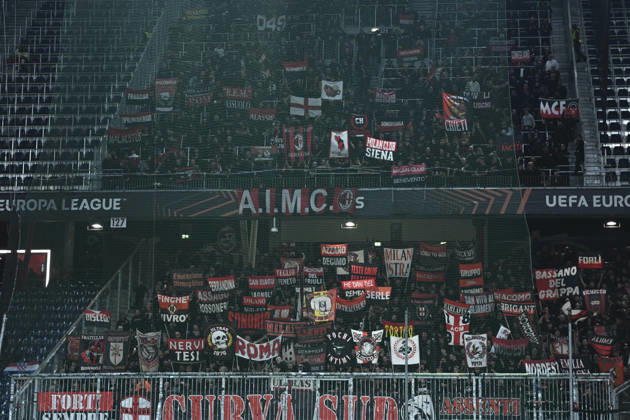 SALZBURG, AUSTRIA - OCTOBER 15: Fans of AC Milan during the UEFA Europa League league phase matchday 2 match between FC Salzburg and AC Milan at Red Bull Arena on October 15, 2026 in Salzburg, Austria. Copyright: xHansxPeterxLottermoser SPPx Sportspressphoto_SPR256999