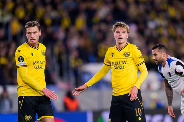 261015 Villiam Granath and Jeppe Kjaer of Mjällby during the UEFA Conference League football match between Mjällby and Inter Club d Escaldes on October 15, 2026 in Helsingborg. Photo: Christoffer Borg Mattisson BILDBYRÅN COP 261 CB0562 fotboll football soccer fotball uefa conference league conference league mjällby in bbeng fotboll football soccer fotball uefa conference league conference league mjällby in bbeng Copyright: CHRISTOFFERxBORGxMATTISSON BB261015CB049